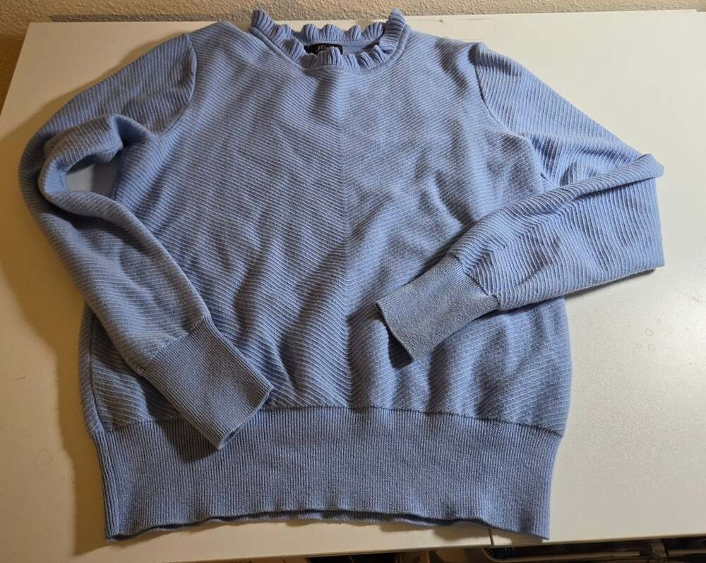 J.Crew Ruffle Collar Sweater Size S Blue Cotton Blend